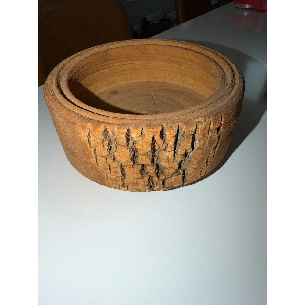 Handcrafted Live Edge Wooden Bowl Rustic Natural Bark Decorative Centerpiece